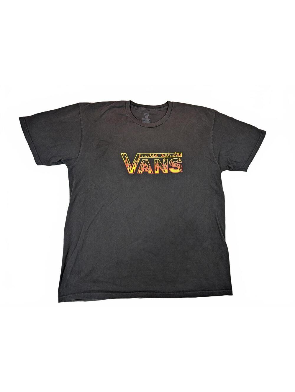 Vans Flame Logo Graphic Skate Streetwear Crewneck Black T-Shirt Mens Size XL